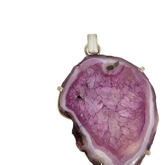 Sterling Silver Purple Agate Pendant – Handmade Geode Slice Necklace - Picture 5 of 16